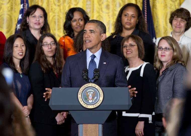 President Barack Obama speaks in the East Room of the White House in Washington, Monday, June 10, 2013, during a ceremony to commemorate the 50th anniversary of the Equal Pay Act. Obama highlighted the gap in pay that still exists between men and women...