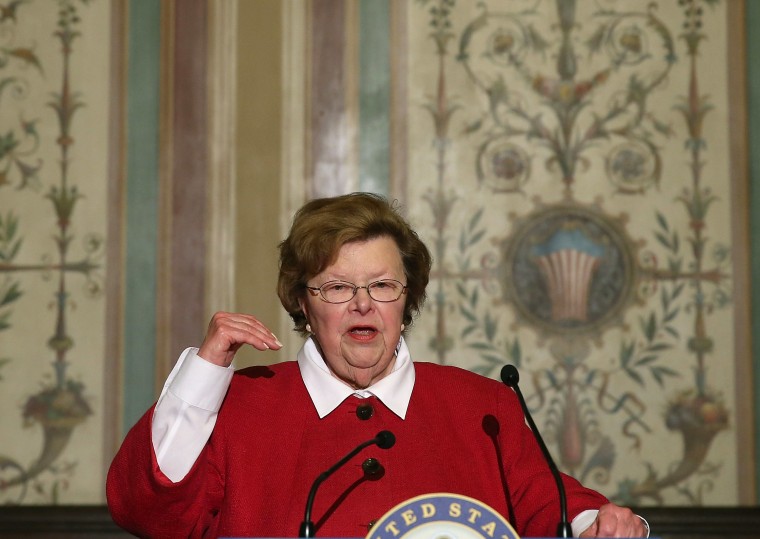 WASHINGTON, DC - MAY 22: Senate Appropriations Chairwoman Barbara Mikulski, D-Md., speaks during a news conference on Capitol Hill May 22, 2013 in Washington DC. The news conference was held to provide an update on efforts to eliminate the Veterans...