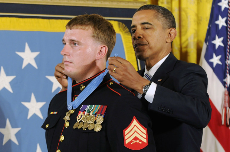President Obama awards veteran U.S. Marine Dakota Meyer the Medal of Honor at the White House on Sept. 15, 2011. (REUTERS/Jonathan Ernst)