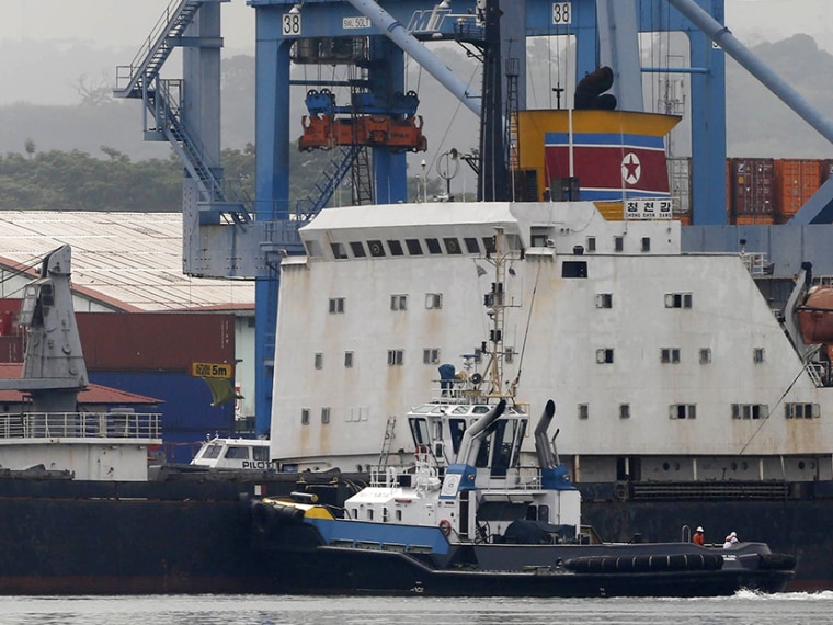 North Korean container ship, Chong Chon Gang, docks at the Manzanillo International Container Terminal in Colon City July 16, 2013.  (Photo by Carlos Jasso/Reuters)