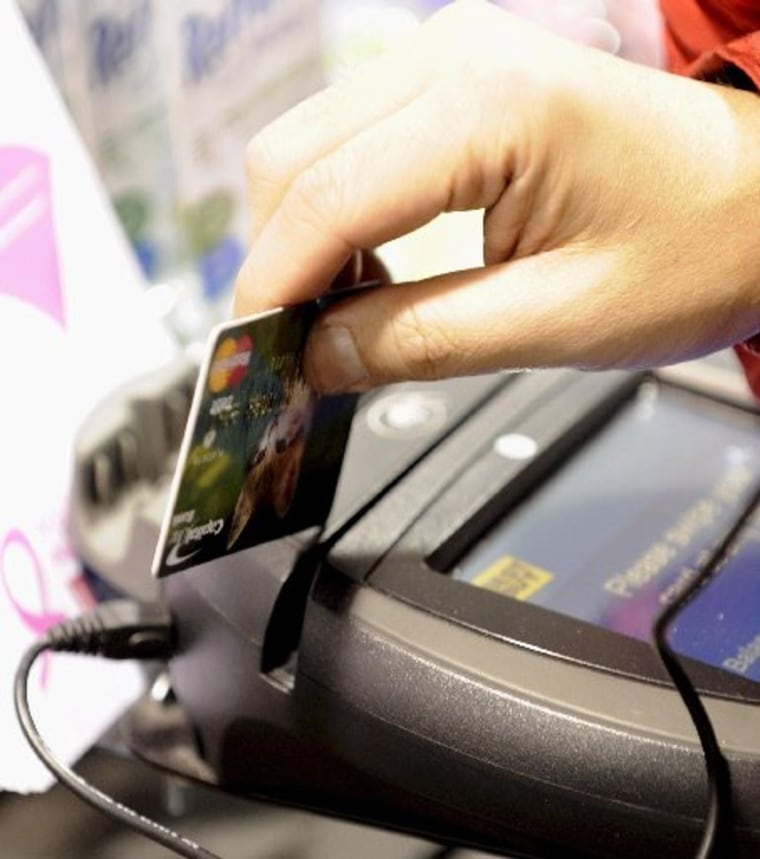 File photo:  A person uses a credit card to complete a purchase at a Best Buy store in New York, New York, USA, on 09 December 2008. (Photo Credit: Justin Lane/EPA)