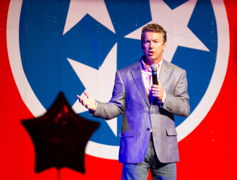 Republican U.S. Sen. Rand Paul of Kentucky speaks at a fundraiser for state Sen. Jack Johnson in Franklin, Tenn., on Sunday, July 28, 2013. Paul defended his opposition to federal domestic surveillance programs, and said that his Republican critics'...
