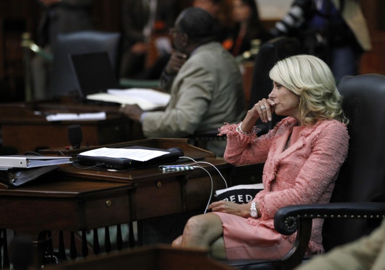 Texas state Democratic Senator Wendy Davis listens as the state Senate meets to consider legislation restricting abortion rights in Austin, Texas, July 12, 2013.  (REUTERS/Mike Stone)