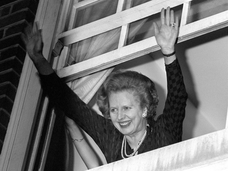 File photo dated 10/06/1983 of Prime Minister Margaret Thatcher waving to well-wishers after her election win. Baroness Thatcher died this morning following a stroke, her spokesman Lord Bell said. Issue date: Monday April 8, 2013. (Press Association...