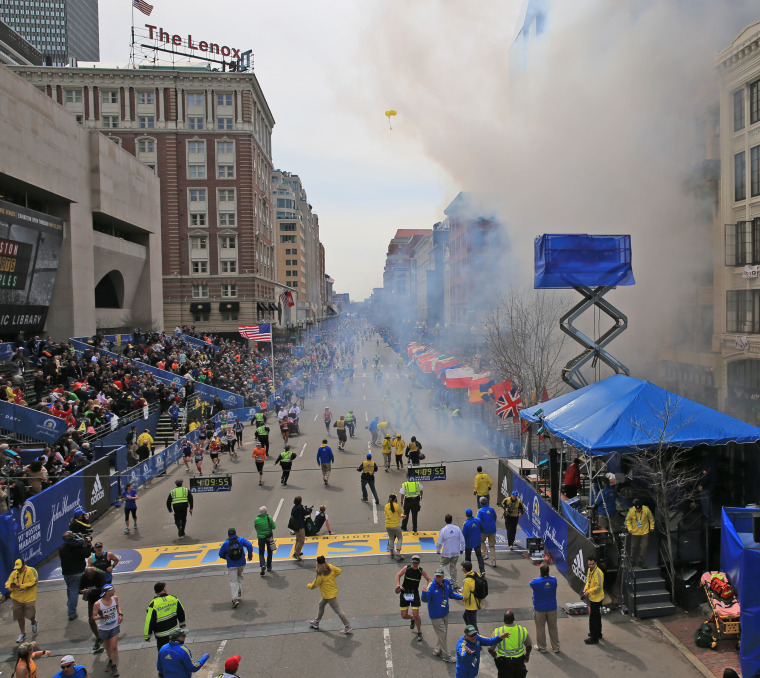 Two explosions went off near the finish line of the 117th Boston Marathon on April 15, 2013.(Photo by David L. Ryan/The Boston/ Globe via Getty Images)