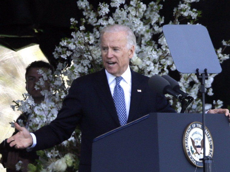 Vice President Joe Biden speaks at a memorial service for slain Massachusetts Institute of Technology campus officer Sean Collier at MIT in Cambridge, Mass. Wednesday, April 24, 2013. (Photo by Elise Amendola/AP Photo)