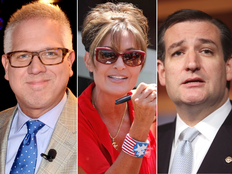 This digital composite shows file photos: (L-R) Glenn Beck; (Photo by Kris Connor/Getty Images for Dish Network) Sarah Palin;  (Photo by Bill Pugliano/Getty Images) Sen. Ted Cruz, R-Texas; (Photo by Chip Somodevilla/Getty Images) are to headline the...