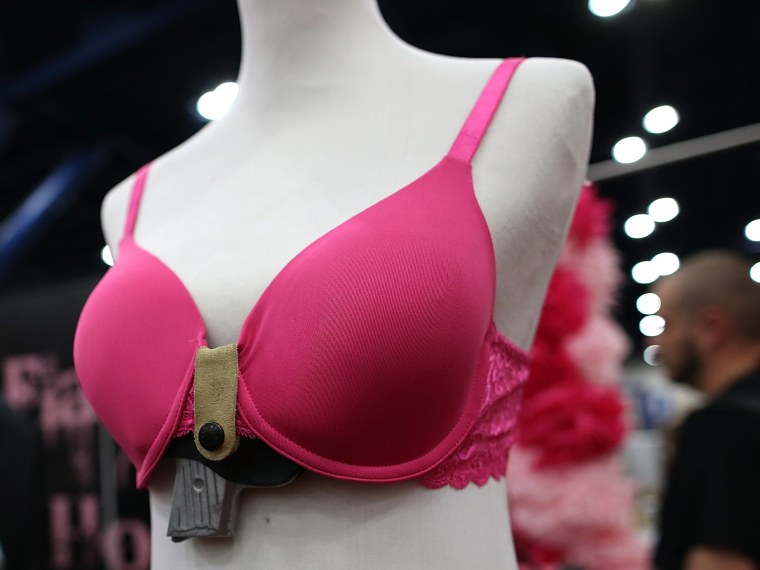 A bra with a built in concealed fireram holster made by Flashbang Holsters is displayed during the 2013 NRA Annual Meeting and Exhibits at the George R. Brown Convention Center on May 4, 2013 in Houston, Texas.  More than 70,000 people are expected to...