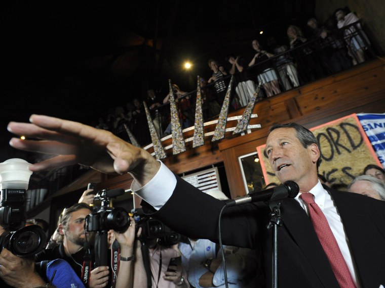 Former South Carolina Gov. Mark Sanford gives his victory speech after wining back his old congressional seat in the state's 1st District on Tuesday, May 7, 2013, in Mt. Pleasant, S.C. (Photo by Rainier Ehrhardt/AP Photo)