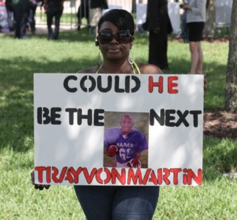 Outside the Florida courthouse where George Zimmerman, who has pleaded not guilty, is on trial for the second-degree murder of Trayvon Martin.