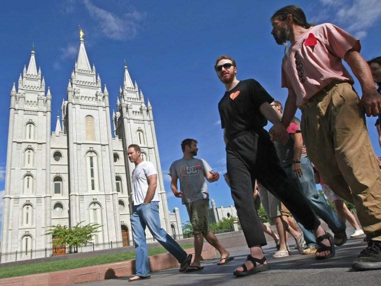 Gay Activists Gather At Mormon Temple For \"Kiss In\"