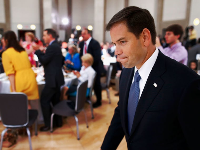 Sen. Marco Rubio, R-Fla. walks toward the stage as he is introduced before speaking at the Faith and Freedom Coalition Road to Majority Conference in Washington, Thursday, June 13, 2013. (Photo by Charles Dharapak/AP)