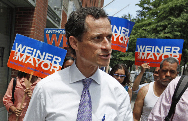 New York City mayoral candidate Anthony Weiner makes an appearance at the 111th Street Old Timers Festival in Harlem on July 14, 2013 (Photo by Angel Chevrestt/ZUMA24.com)