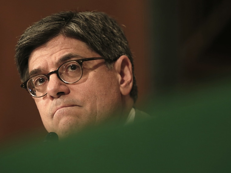 U.S. Treasury Secretary Jack Lew testifies before a Senate Banking hearing on \"The Financial Stability Oversight Council Annual Report to Congress.\" on Capitol Hill in Washington May 21, 2013.  (Photos Kevin Lamarque/Reuters)