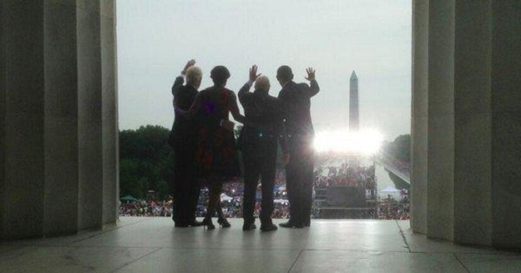 Former President Bill Clinton, First Lady Michelle Obama, former President Jimmy Carter, and President Barack Obama