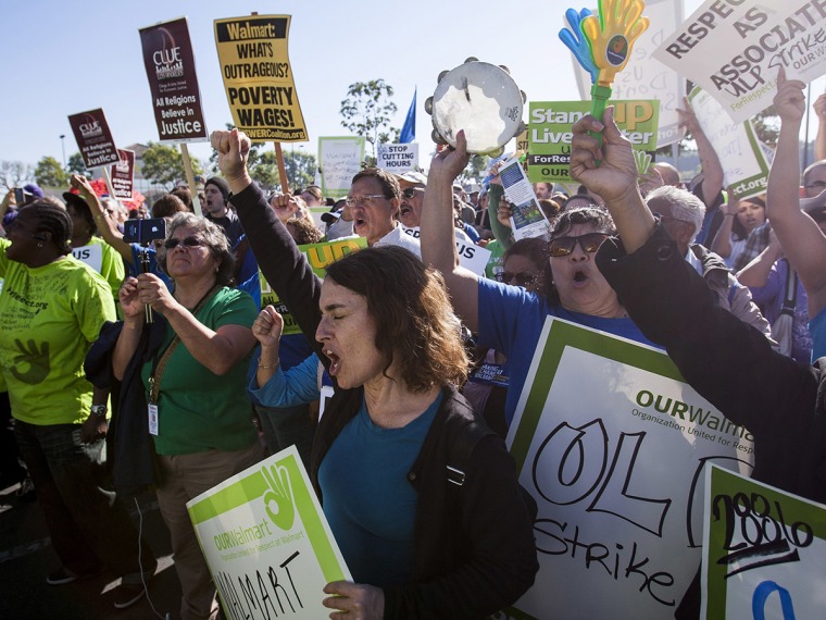 Striking Walmart workers and supporters protest at a store on Black Friday in Paramont, California