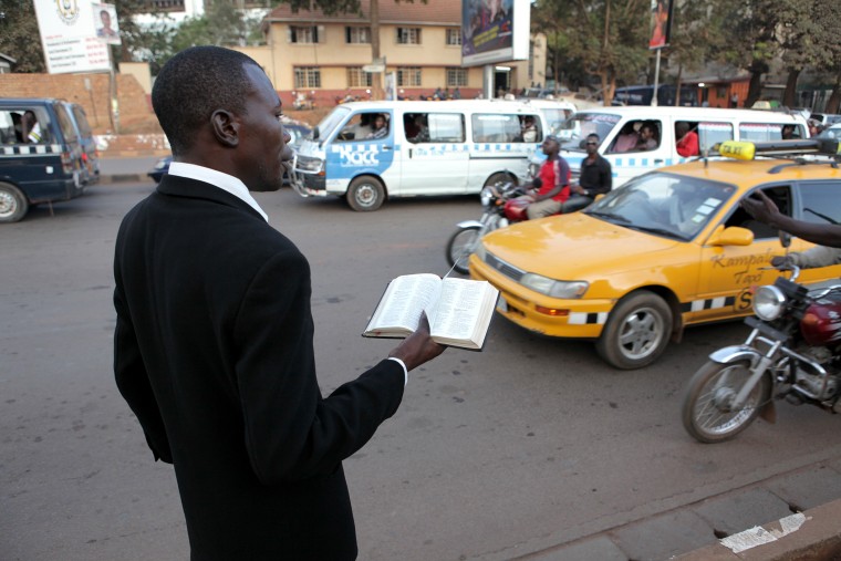 A street preacher in Kampala, Uganda