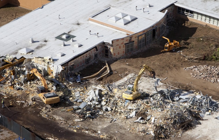 Demolition work is underway at Sandy Hook Elementary School in Newtown, Connecticut