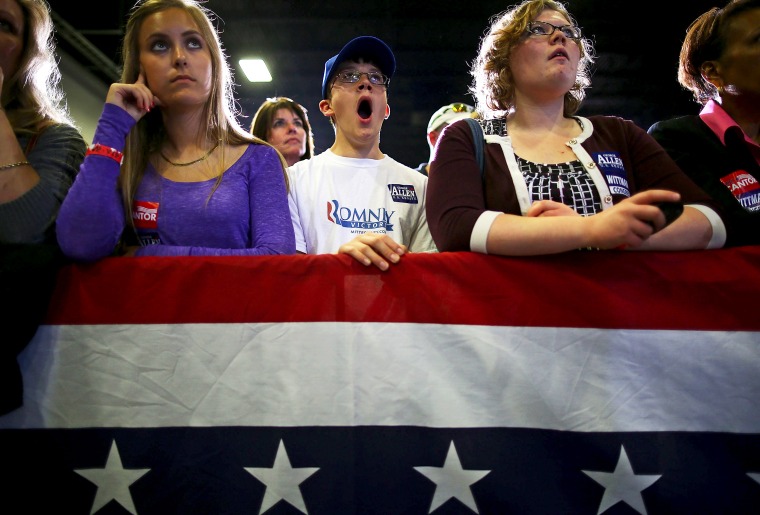 A young supporter yawns during a campaign rally for Republican vice presidential candidate Paul Ryan, October 16, 2012 in Fredericksburg, Virginia.