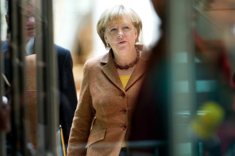 German Chancellor Angela Merkel outside of Willy-Brand-Haus before the coalition negotiations in Berlin, Germany, on October 30, 2013.