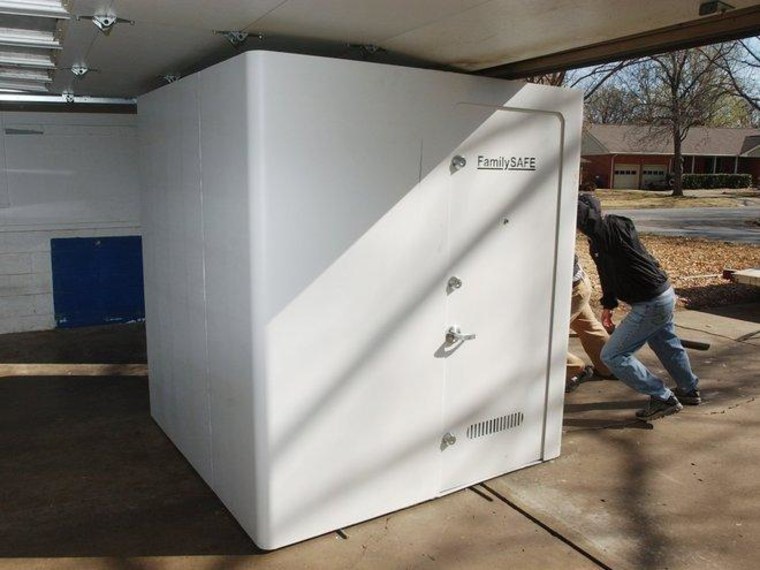 A safe room on the way in Tulsa, 2011.
