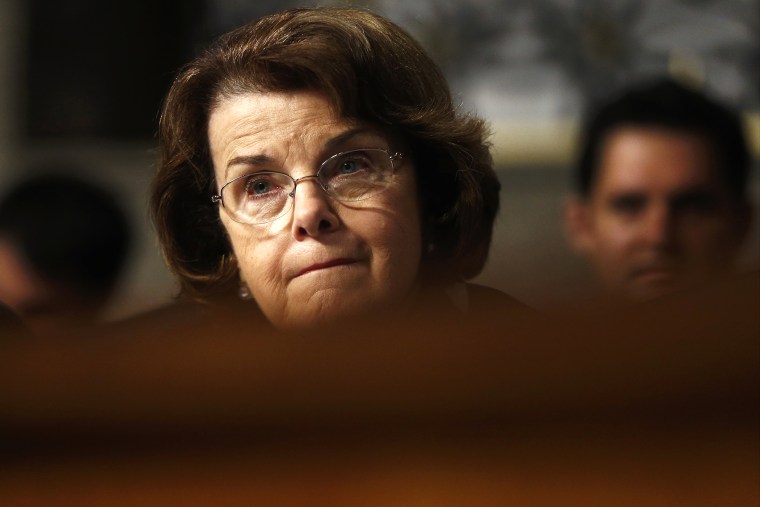 Sen. Dianne Feinstein, D-Calif., listens to testimony about NSA surveillance before the Senate Appropriations Committee on Capitol Hill in Washington, Wednesday, June 12, 2013.
