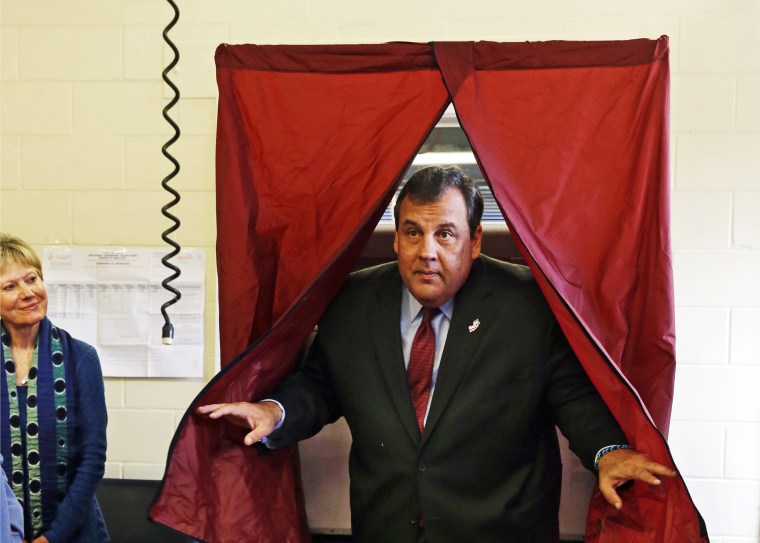Republican New Jersey Gov. Chris Christie steps from the booth after voting in Mendham Township, N.J., Tuesday, Nov. 5, 2013.