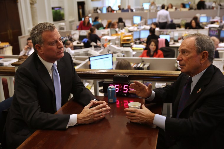 Mayor-Elect Bill De Blasio Meets With Mayor Bloomberg At City Hall
