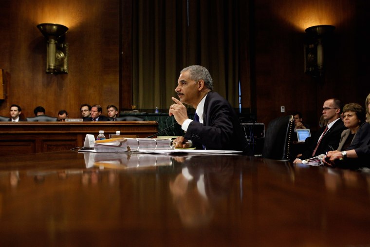 U.S. Attorney General Eric Holder before the Senate Judiciary Committee on Capitol Hill June 12, 2012 in Washington, D.C.