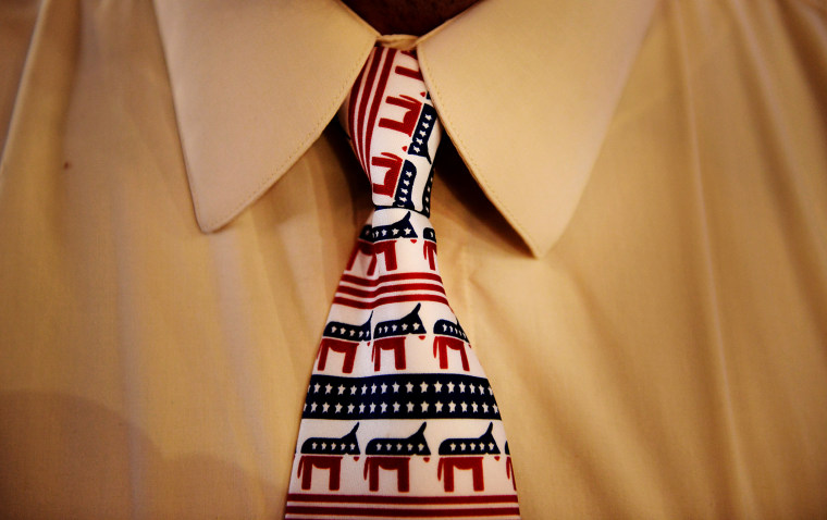 A delegate wears a tie branded with a donkey at the Democratic National Convention in Charlotte, North Carolina, Sept. 5, 2012.