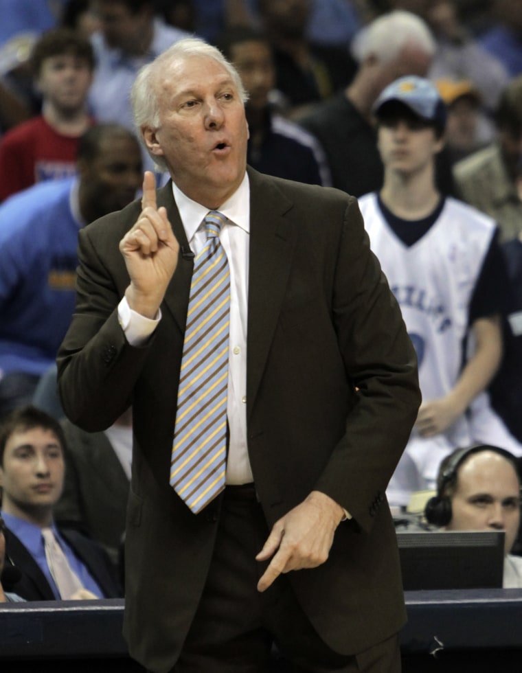 San Antonio Spurs head coach Gregg Popovich in Memphis, Tenn., April 29, 2011.