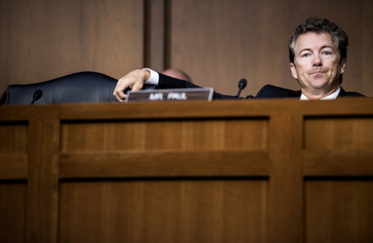 Senator Rand Paul (R-KY) listens during a hearing of the Senate Foreign Relations Committee