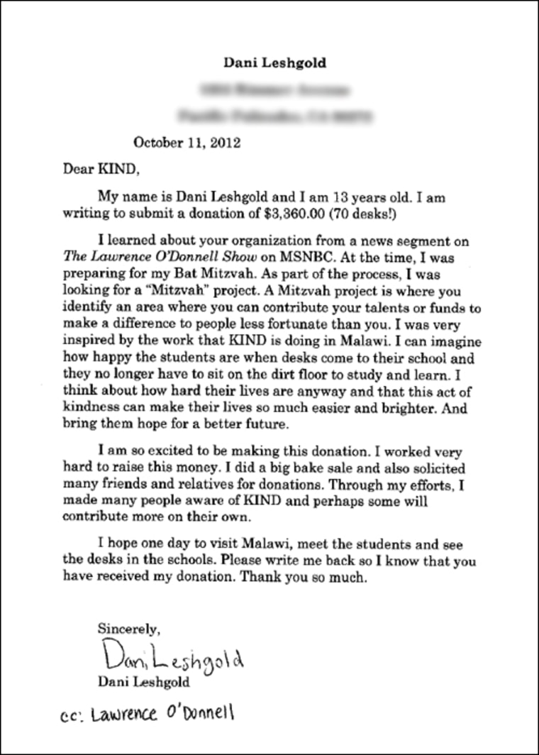 Letter from Dani Leshgold on the K.I.N.D. Fund.