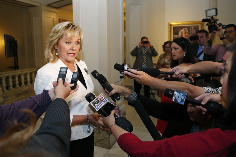 Oklahoma Gov. Mary Fallin speaks to the media in Oklahoma City, September 3, 2013.
