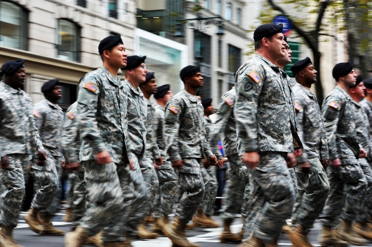 A U.S. Army unit marches during the annual Veterans Day Parade in NYC, Nov. 11, 2013.