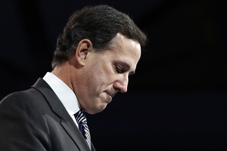 Former Senator Rick Santorum pauses during remarks to the Conservative Political Action Conference (CPAC) in National Harbor, Md. on March 15, 2013.