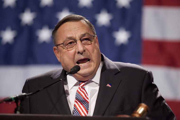 Gov. Paul LePage speaks at the Maine Republican Convention at the Augusta Civic Center in Augusta, Maine, Sunday, May 6, 2012.