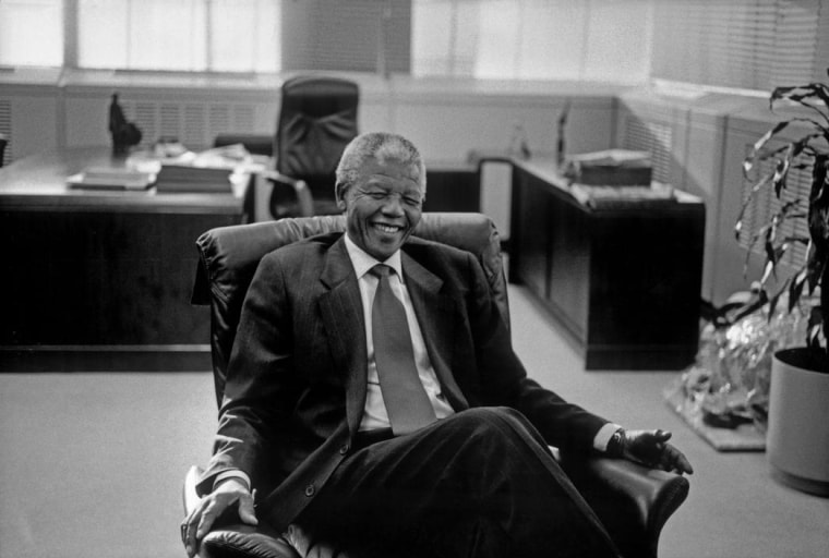 Nelson Mandela, leader of the African National Congress Party, in his office, 1993.