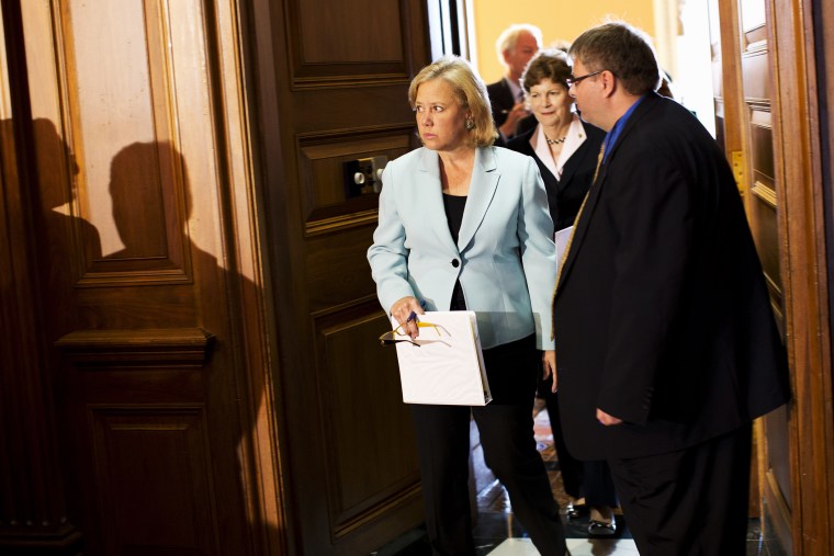 Sen. Mary Landrieu arrives for a news conference on Capitol Hill in Washington, Oct. 3, 2013.