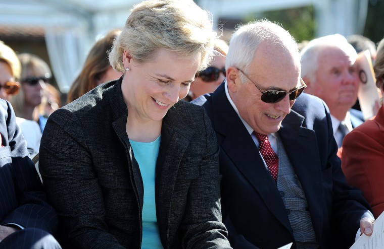 Former US vice president Dick Cheney (R) and his daughter Mary Cheney attend the centennial birthday celebration for former US president Ronald Reagan at the Reagan Presidential Library in Simi Valley, Cali. Feb, 6, 2011.
