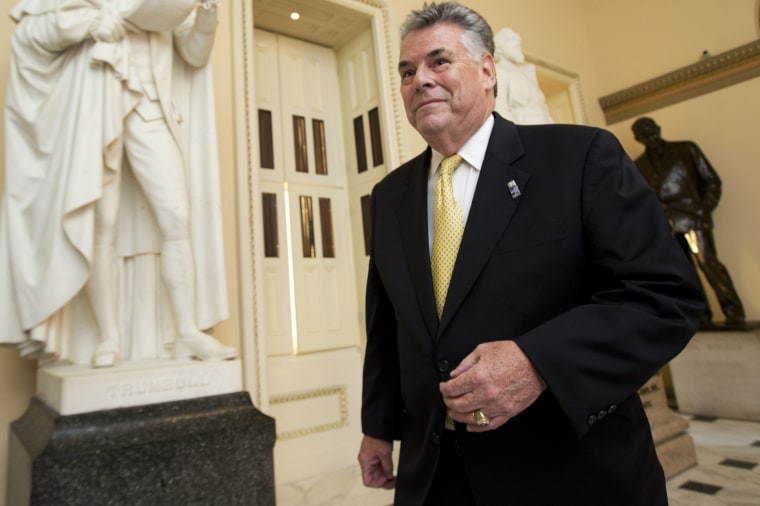 Rep. Peter King, R-N.Y., walks towards the House Chamber on Capitol Hill, in Washington, Sept. 30, 2013.