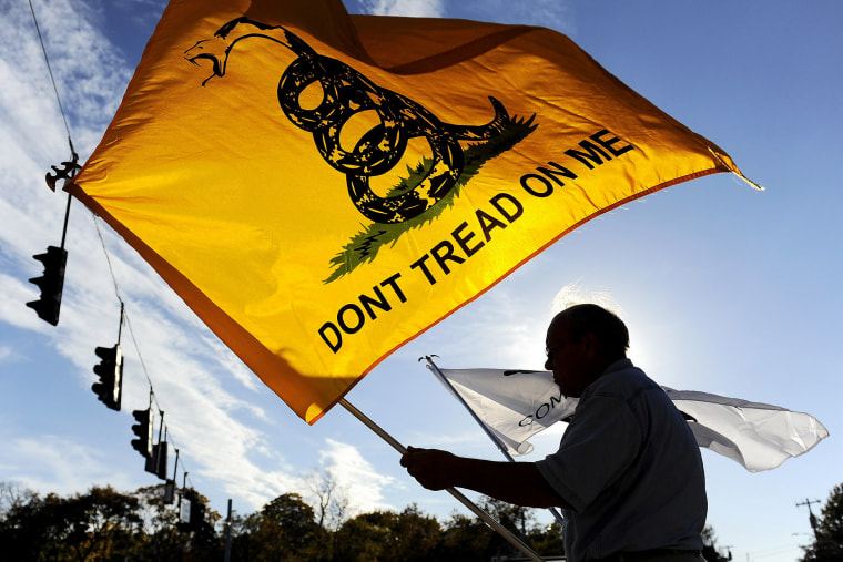 A man holds a flag during a Tea Party rally in New York on Oct. 28, 2010.