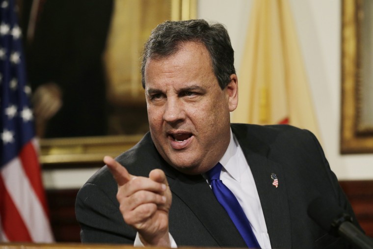 New Jersey Gov. Chris Christie reacts to a question in Trenton, N.J. on Dec. 13, 2013.