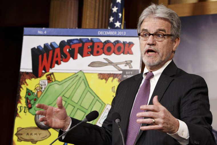 While the Senate debates the bipartisan budget plan, Sen. Tom Coburn, R-Okla., a longtime deficit hawk, outlines his annual Wastebook which points a critical finger at billions of dollars in questionable government spending,  Dec. 17, 2013.