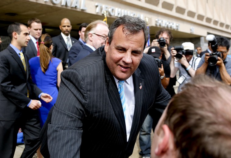 New Jersey Gov. Chris Christie appears at a groundbreaking ceremony on May 7, 2013 in Newark, N.J.