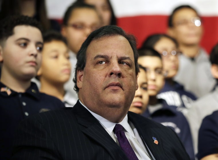New Jersey Gov. Chris Christie looks out at the crowd at a gathering in Union City, N.J., Tuesday, Jan. 7, 2014.