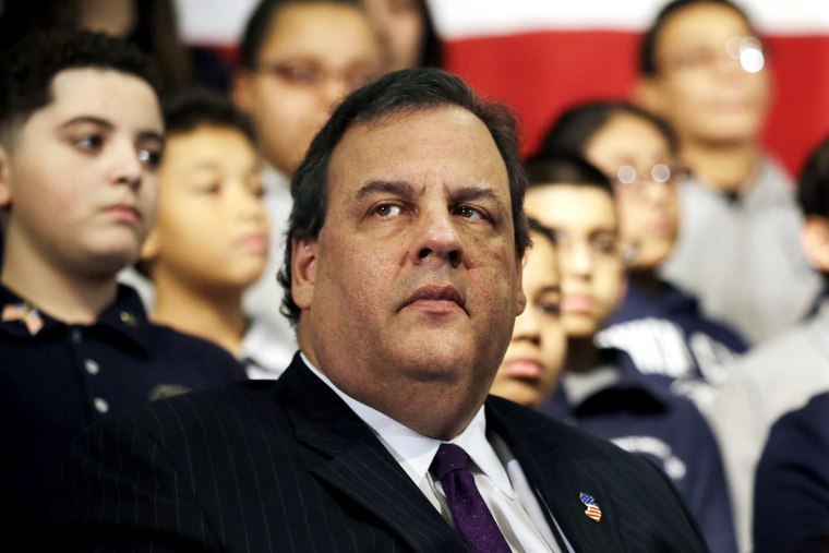 New Jersey Gov. Chris Christie looks out at the crowd at a gathering in Union City, N.J., Jan. 7, 2014.