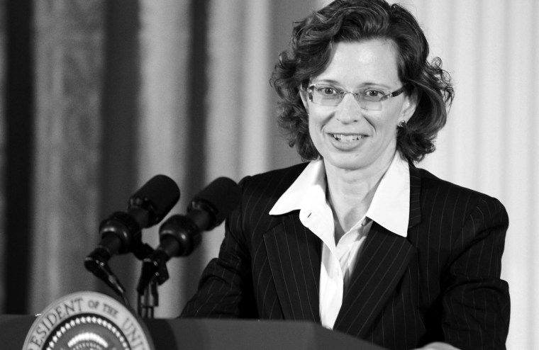 Michelle Nunn makes brief remarks during the presentation of the 5,000th \"Points of Light\" Foundation award with President Barack Obama at the White House in Washington, DC, July 15, 2013.