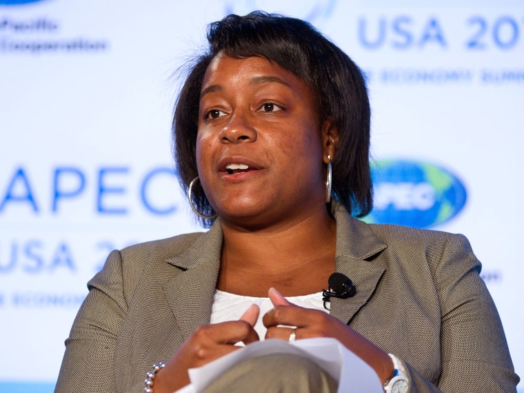 File Photo: Danielle Gray, then-deputy director of the National Economic Council, speaking. She is now the Cabinet Secretary. (Photo by  David Paul Morris/Bloomberg via Getty Images, File)