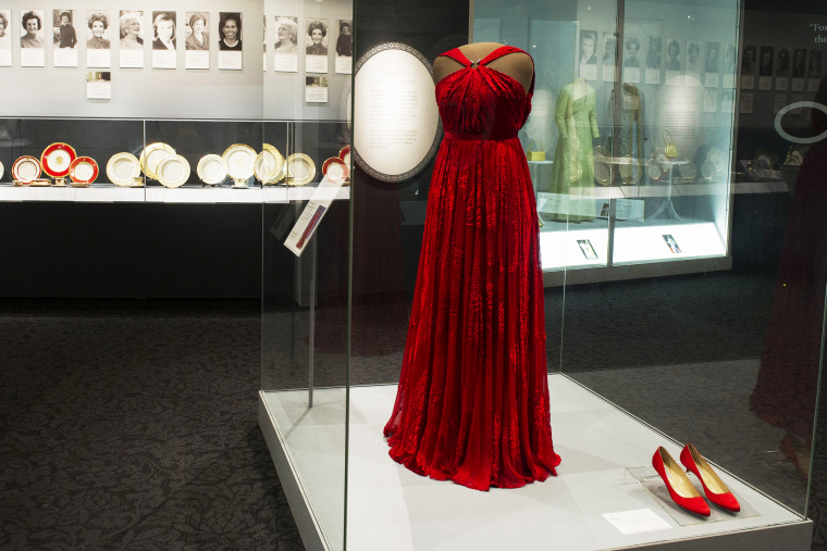 First lady Michelle Obama's second inaugural gown is displayed at the Smithsonian Museum of American History, Jan. 14, 2014.